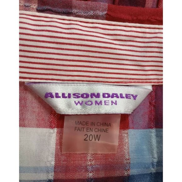 Allison Daley Shirt Ladies 20W‎ Red Blue Button Front Long Sleeve Light Weight - Picture 5 of 8